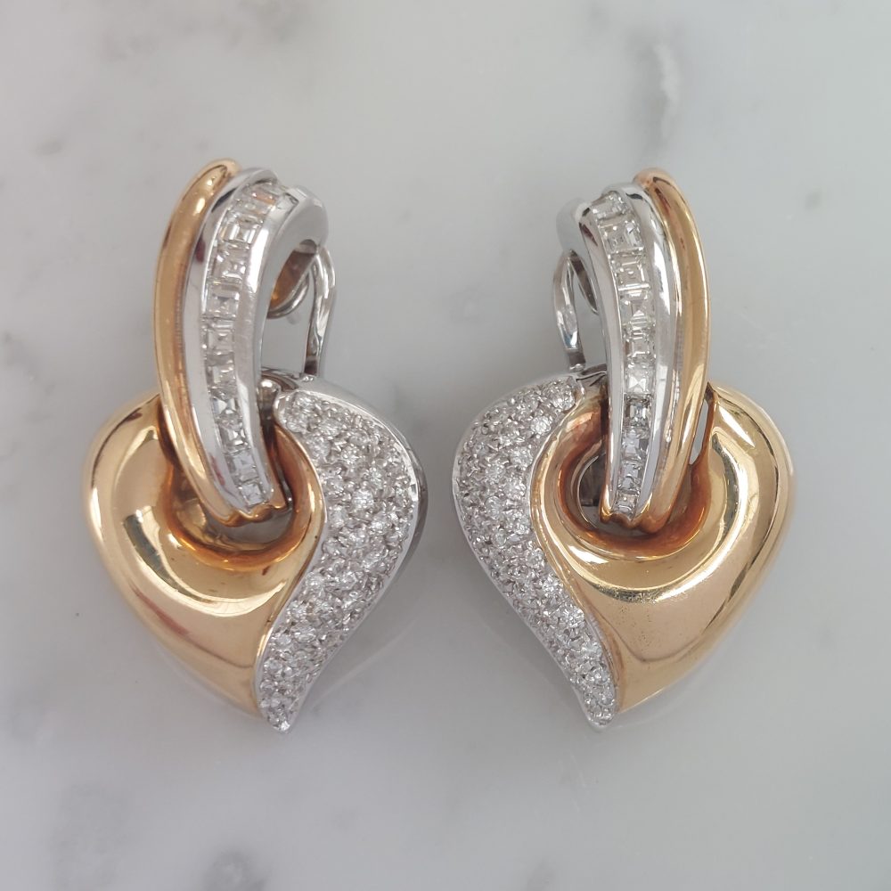 Vintage Diamond Set Abstract Clip Earrings, 4cts