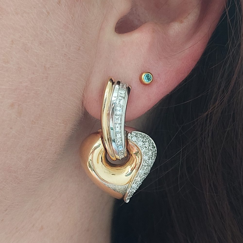 Vintage Diamond Set Abstract Clip Earrings, 4cts