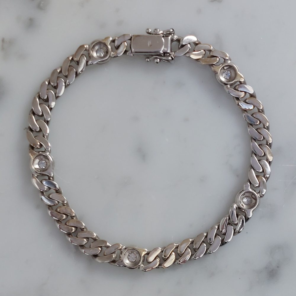 Vintage Diamond Set Curb White Gold Bracelet, 0.50ct