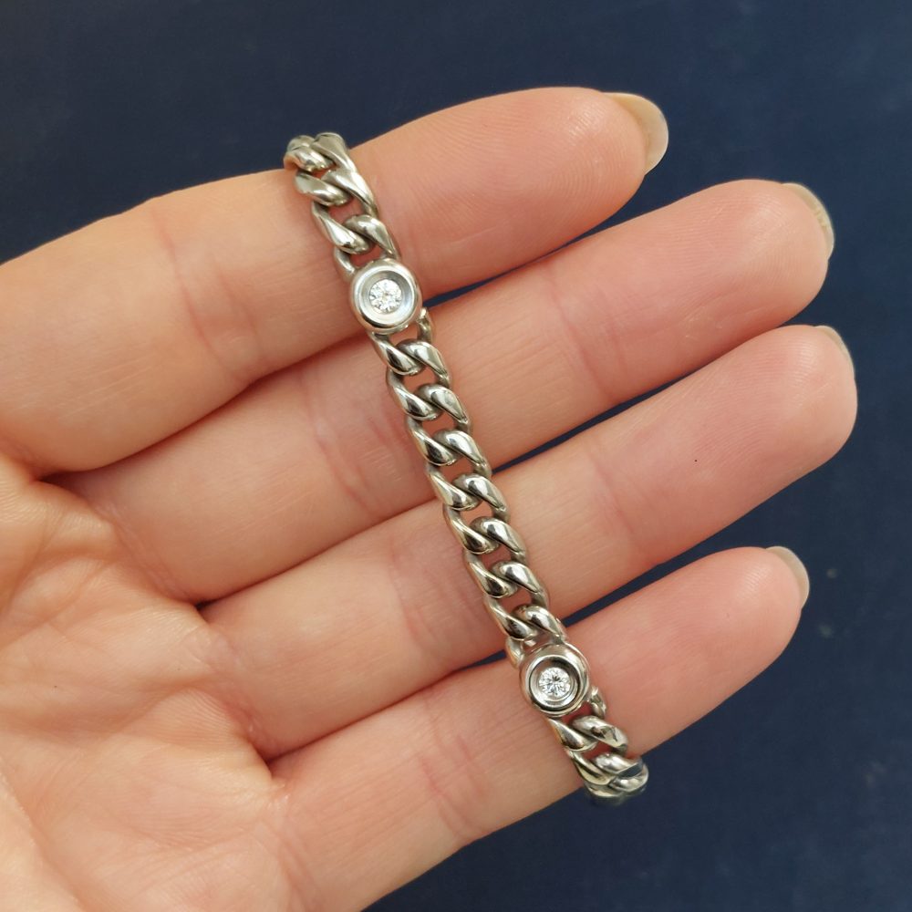Vintage Diamond Set Curb White Gold Bracelet, 0.50ct