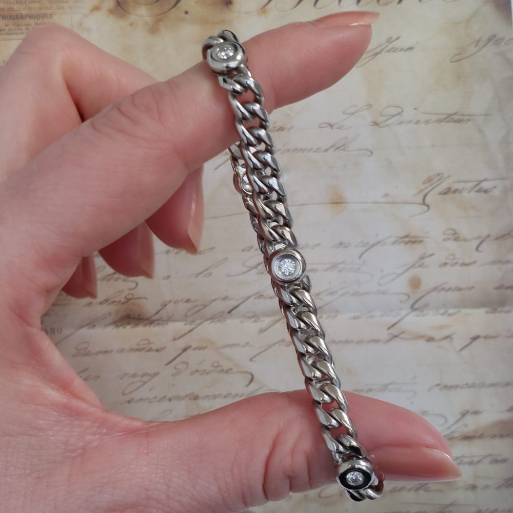 Vintage Diamond Set Curb White Gold Bracelet, 0.50ct