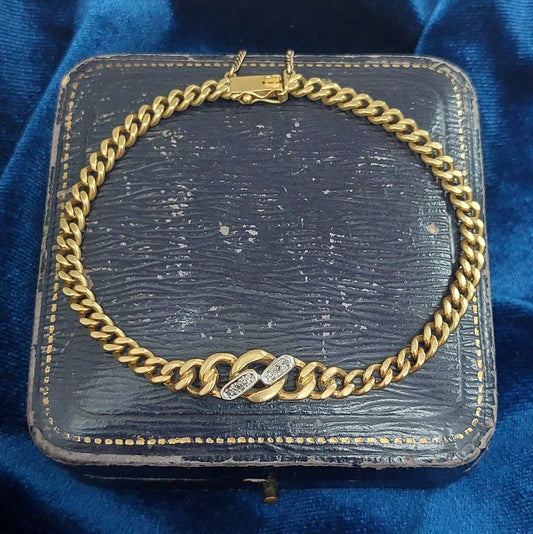 Vintage Diamond Set Gold Curb Link Bracelet