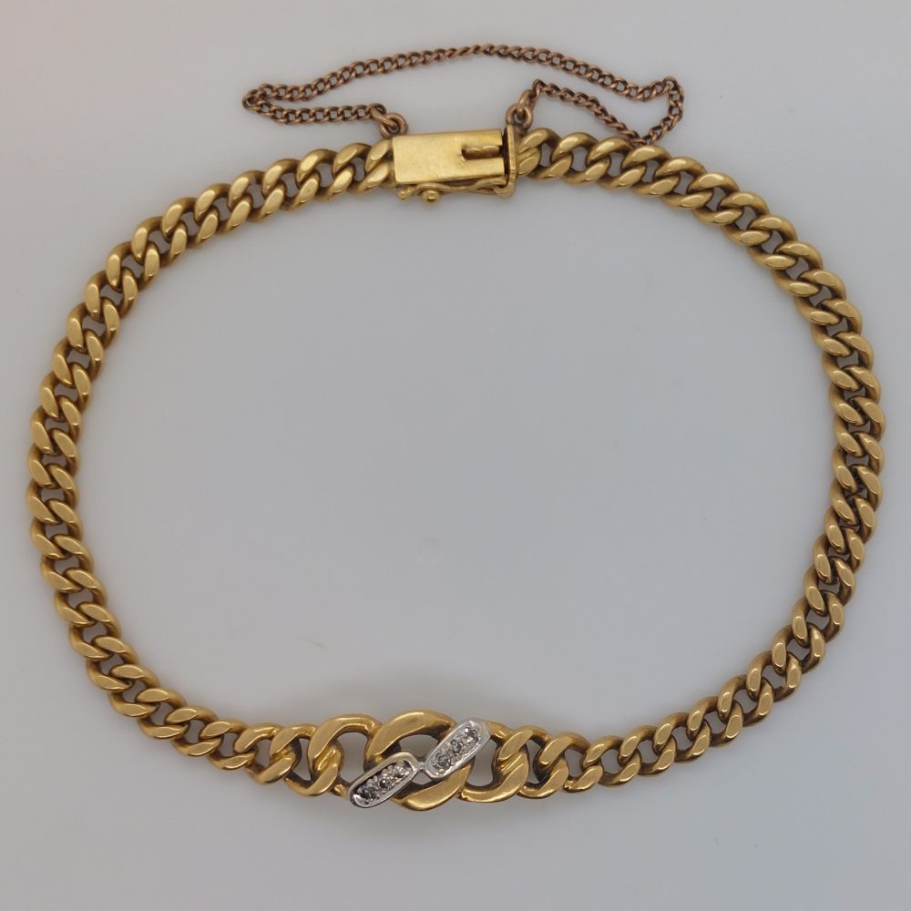 Vintage Diamond Set Gold Curb Link Bracelet