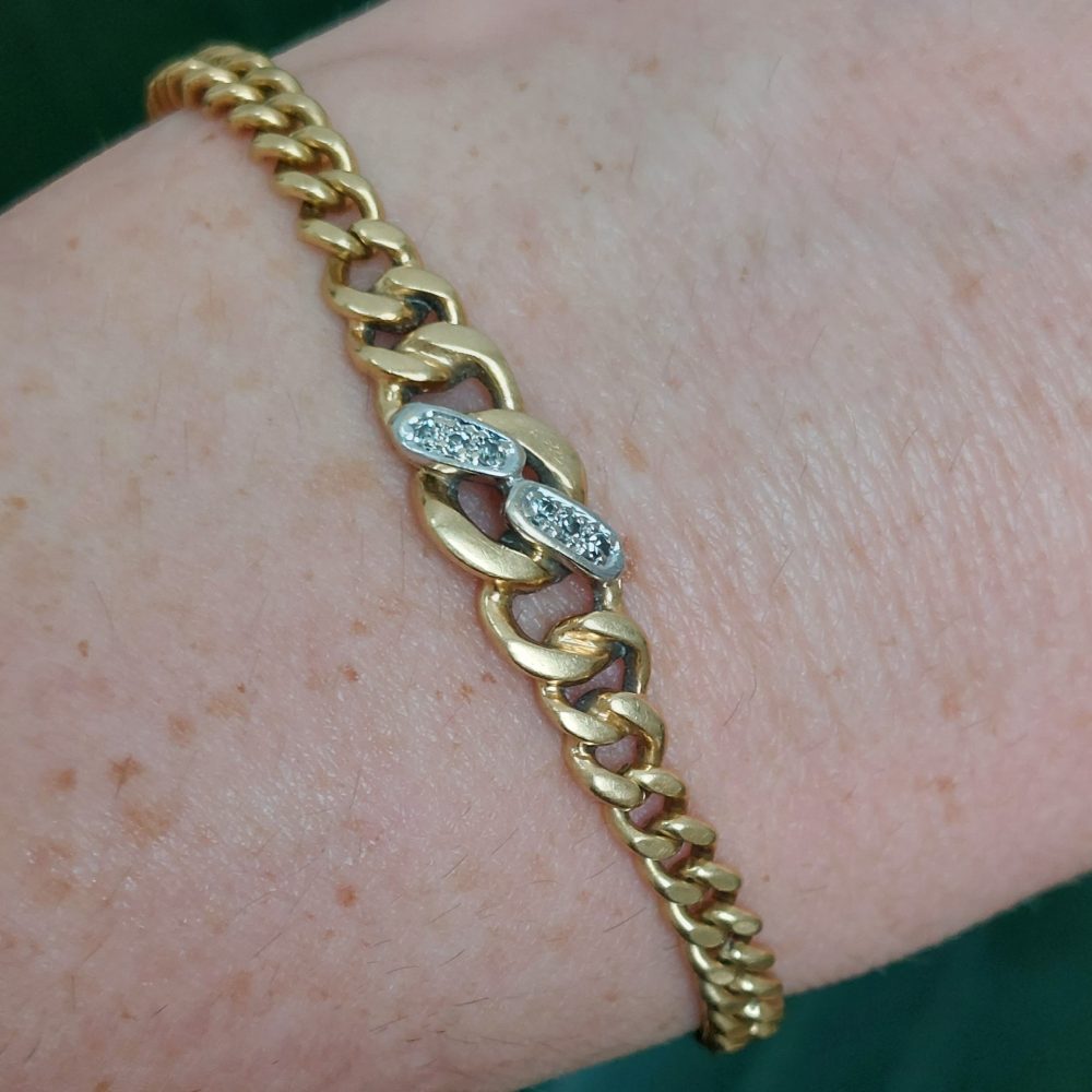 Vintage Diamond Set Gold Curb Link Bracelet