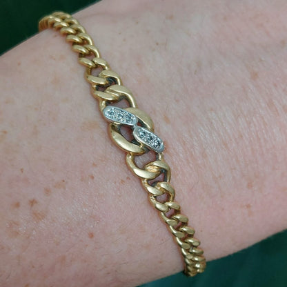 Vintage Diamond Set Gold Curb Link Bracelet