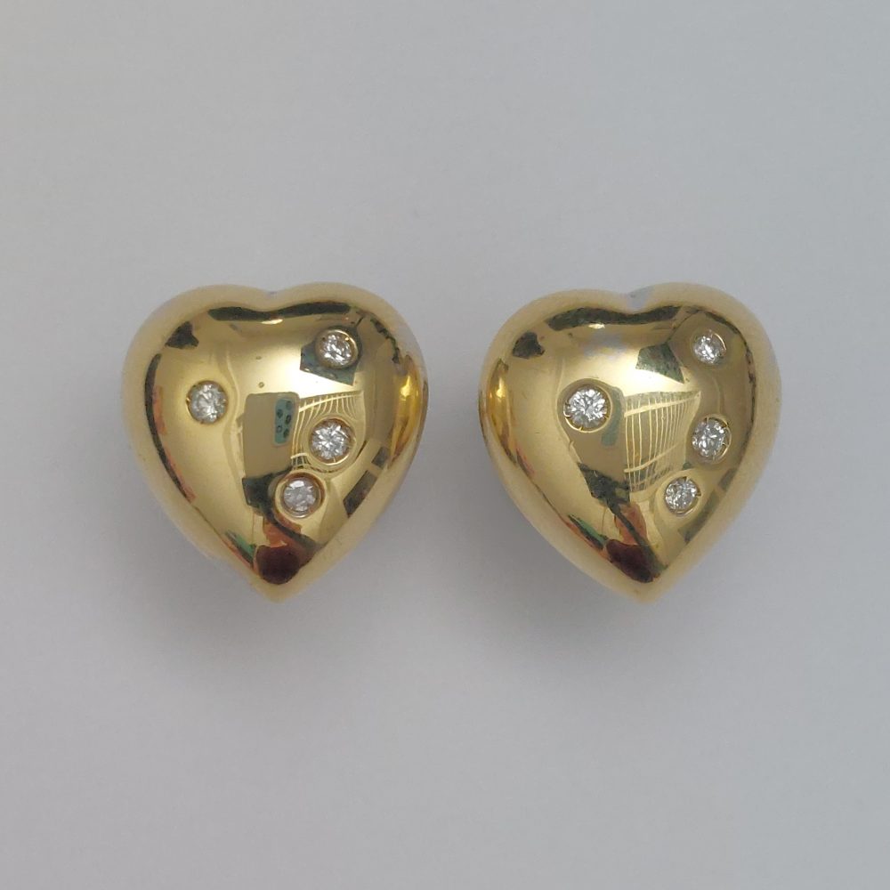 Vintage Diamond Set Gold Heart Earrings