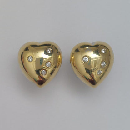 Vintage Diamond Set Gold Heart Earrings