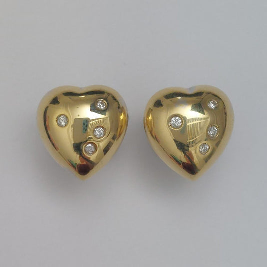 Vintage Diamond Set Gold Heart Earrings