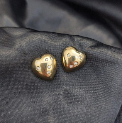 Vintage Diamond Set Gold Heart Earrings