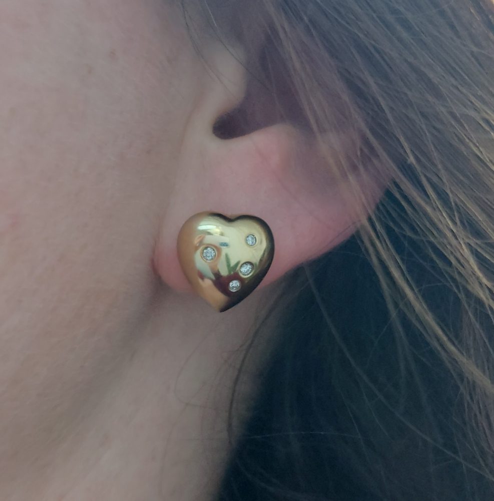 Vintage Diamond Set Gold Heart Earrings