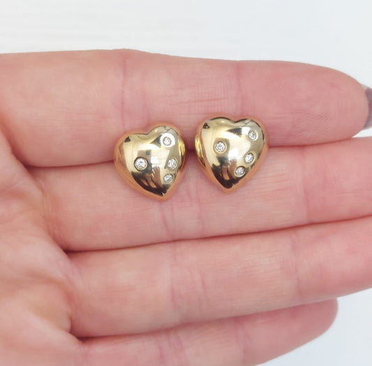 Vintage Diamond Set Gold Heart Earrings