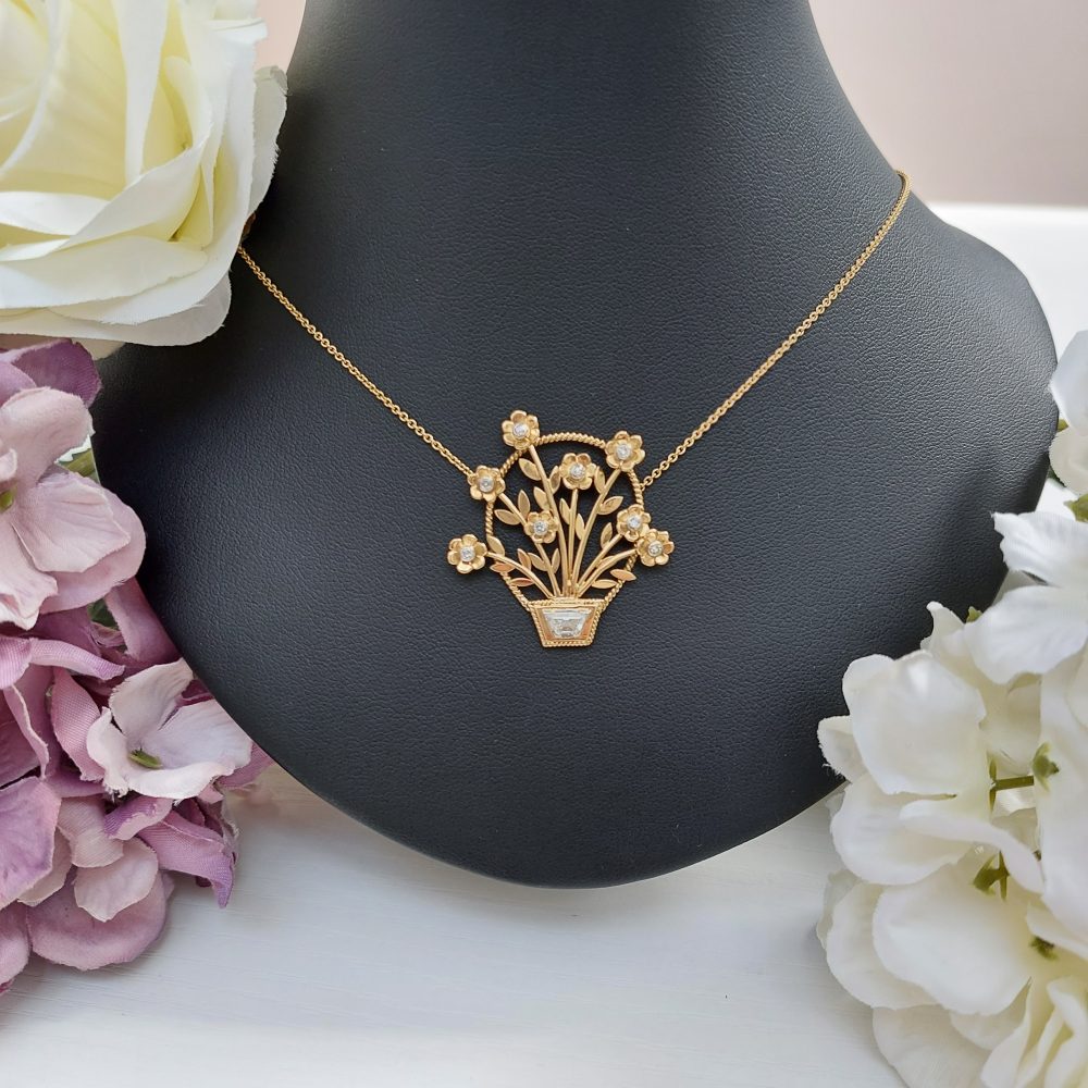 Vintage Diamond Set Jardiniere Pendant Necklace