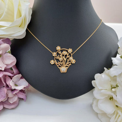 Vintage Diamond Set Jardiniere Pendant Necklace