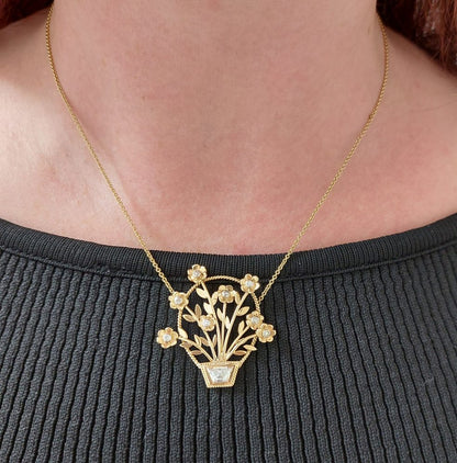 Vintage Diamond Set Jardiniere Pendant Necklace