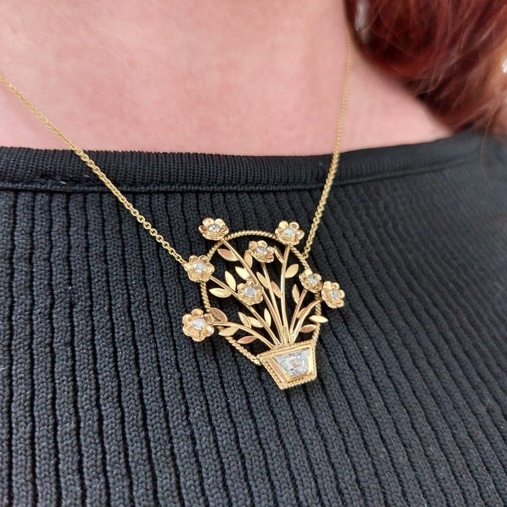 Vintage Diamond Set Jardiniere Pendant Necklace
