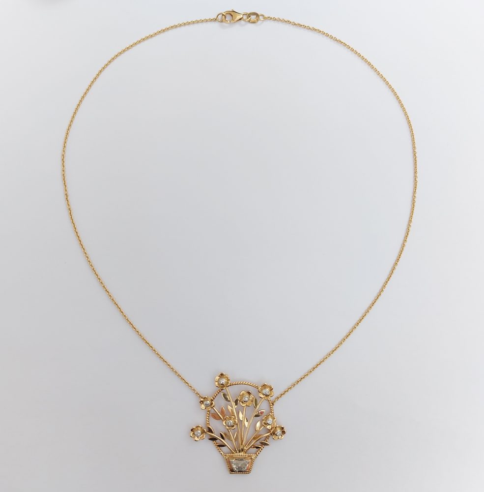 Vintage Diamond Set Jardiniere Pendant Necklace