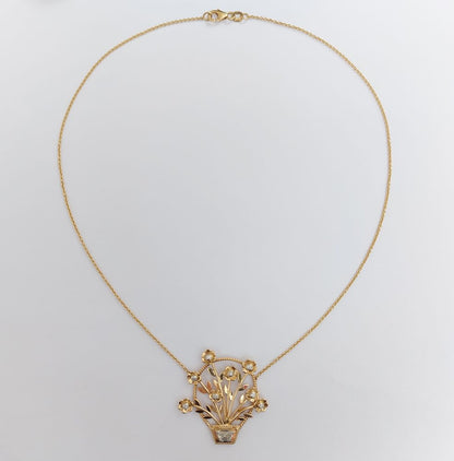 Vintage Diamond Set Jardiniere Pendant Necklace