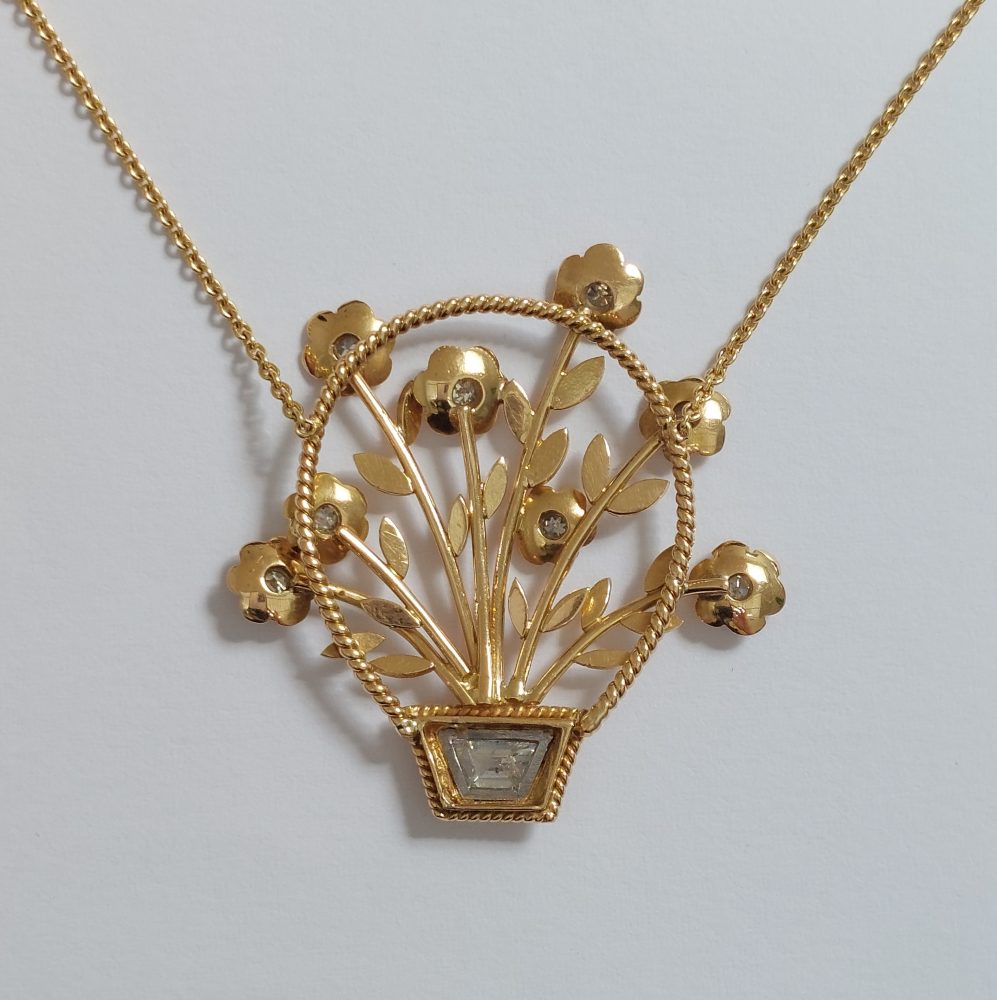Vintage Diamond Set Jardiniere Pendant Necklace