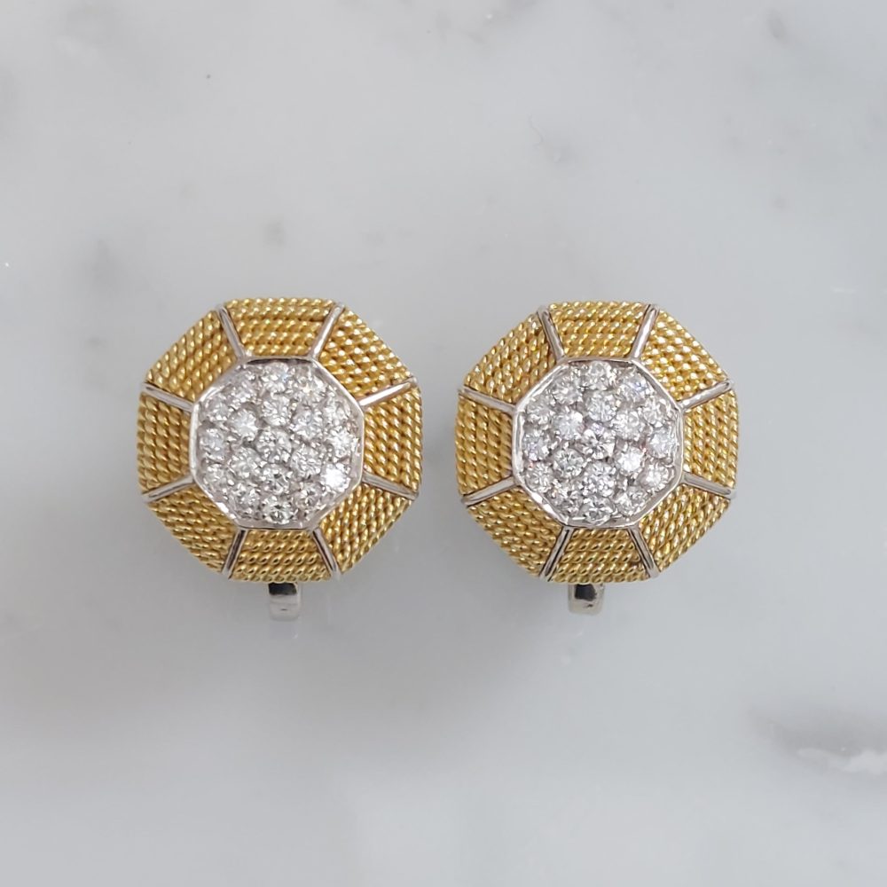 Vintage Diamond Set Octagon Clip Earrings, 0.60ct 