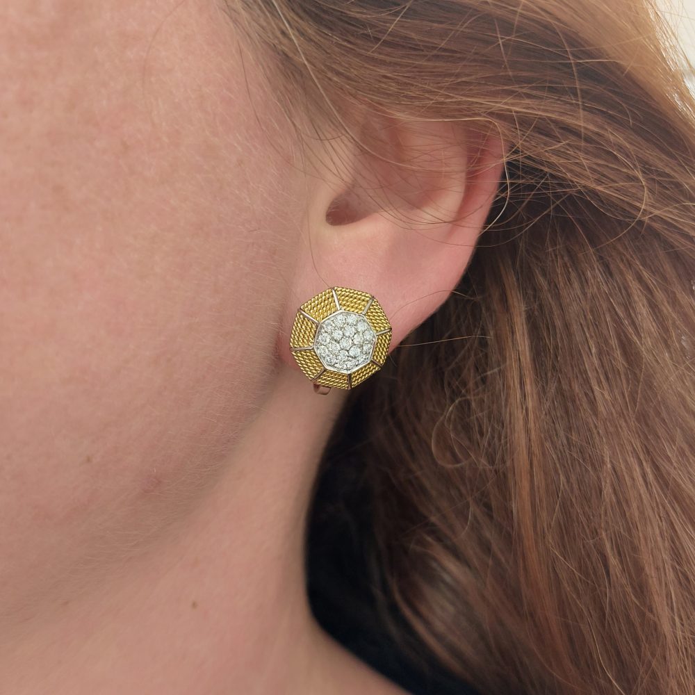 Vintage Diamond Set Octagon Clip Earrings, 0.60ct 