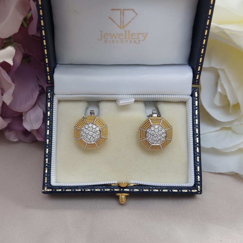 Vintage Diamond Set Octagon Clip Earrings, 0.60ct 
