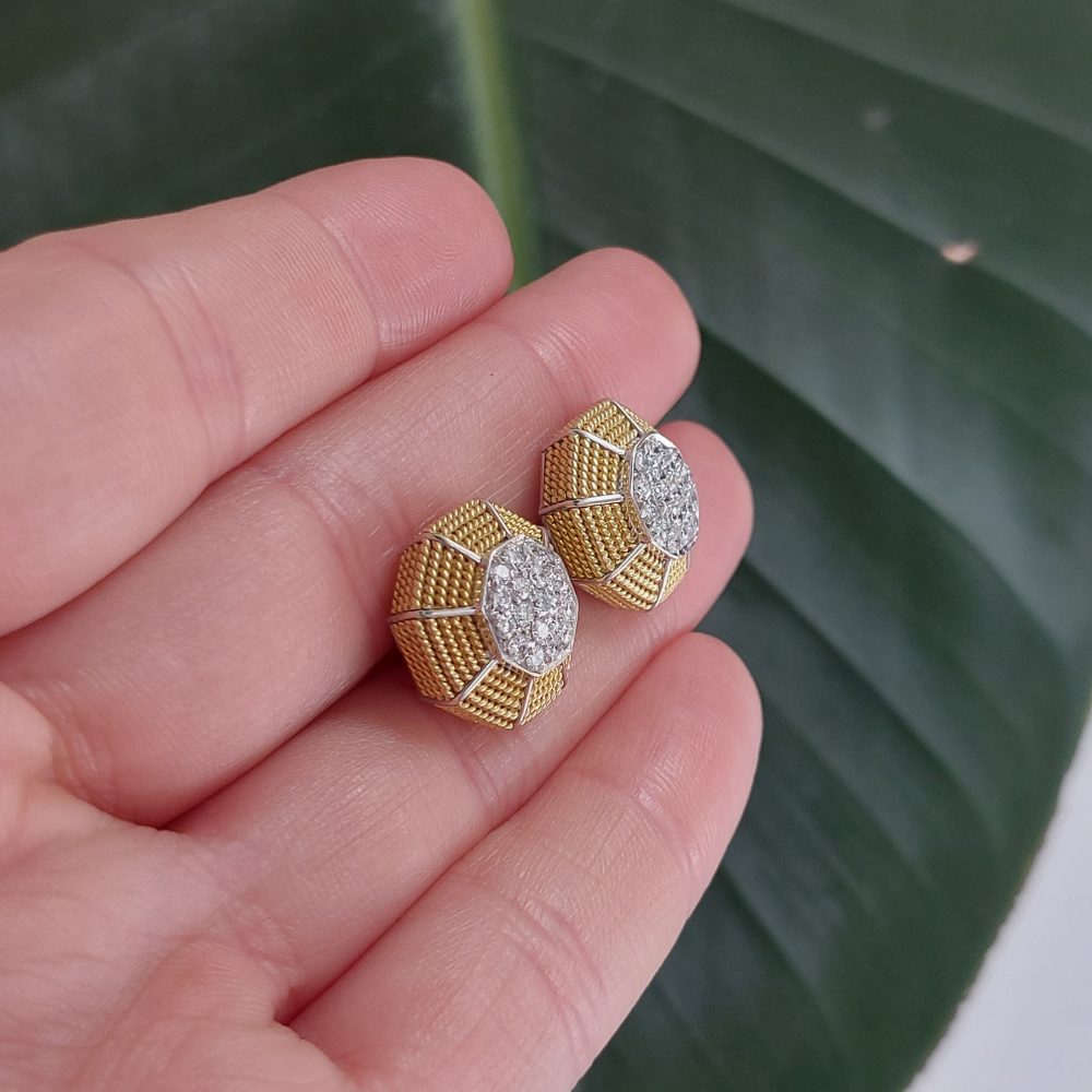 Vintage Diamond Set Octagon Clip Earrings, 0.60ct 