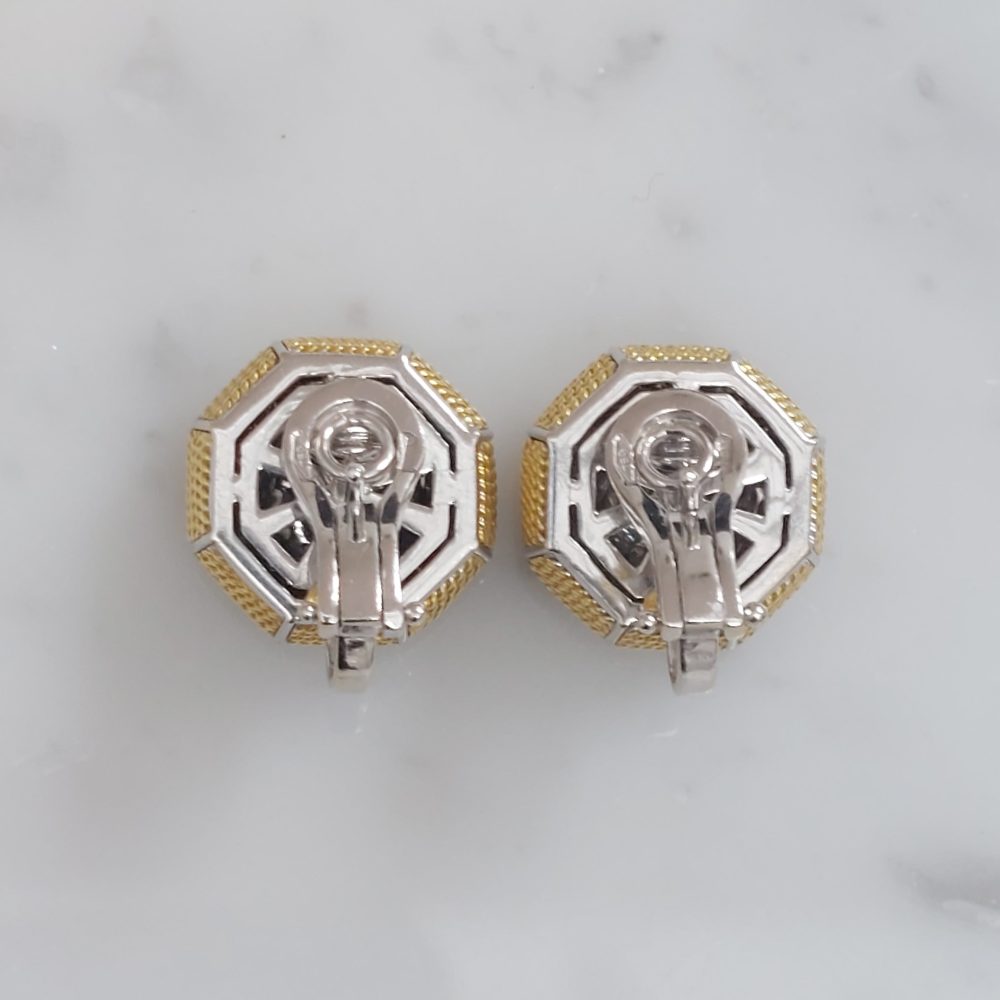 Vintage Diamond Set Octagon Clip Earrings, 0.60ct 