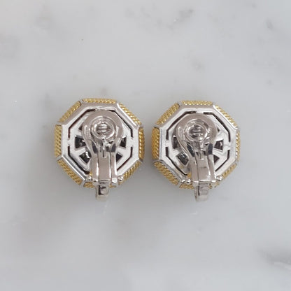 Vintage Diamond Set Octagon Clip Earrings, 0.60ct 