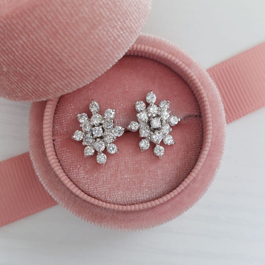 Vintage Diamond Snowflake Cluster Stud Earrings