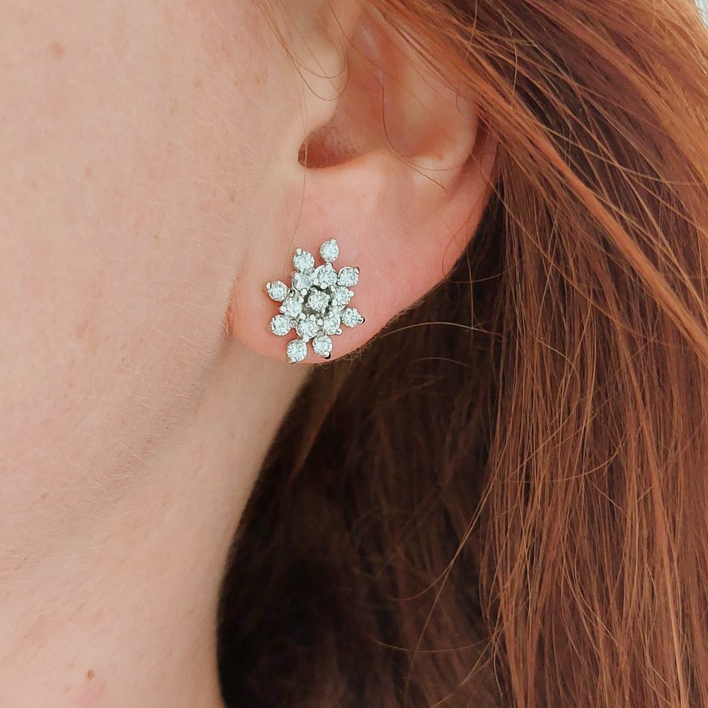 Vintage Diamond Snowflake Cluster Stud Earrings