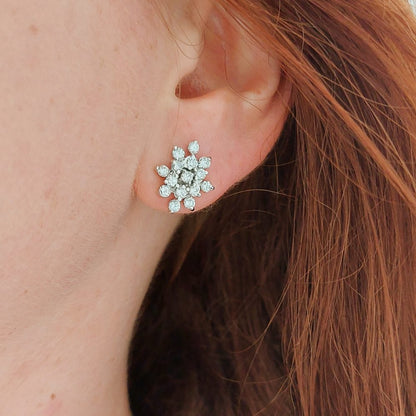 Vintage Diamond Snowflake Cluster Stud Earrings