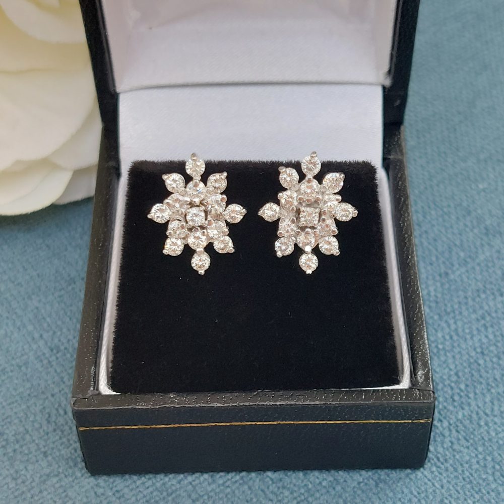 Vintage Diamond Snowflake Cluster Stud Earrings