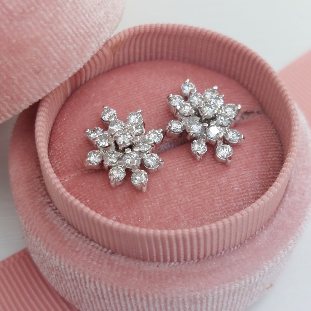 Vintage Diamond Snowflake Cluster Stud Earrings