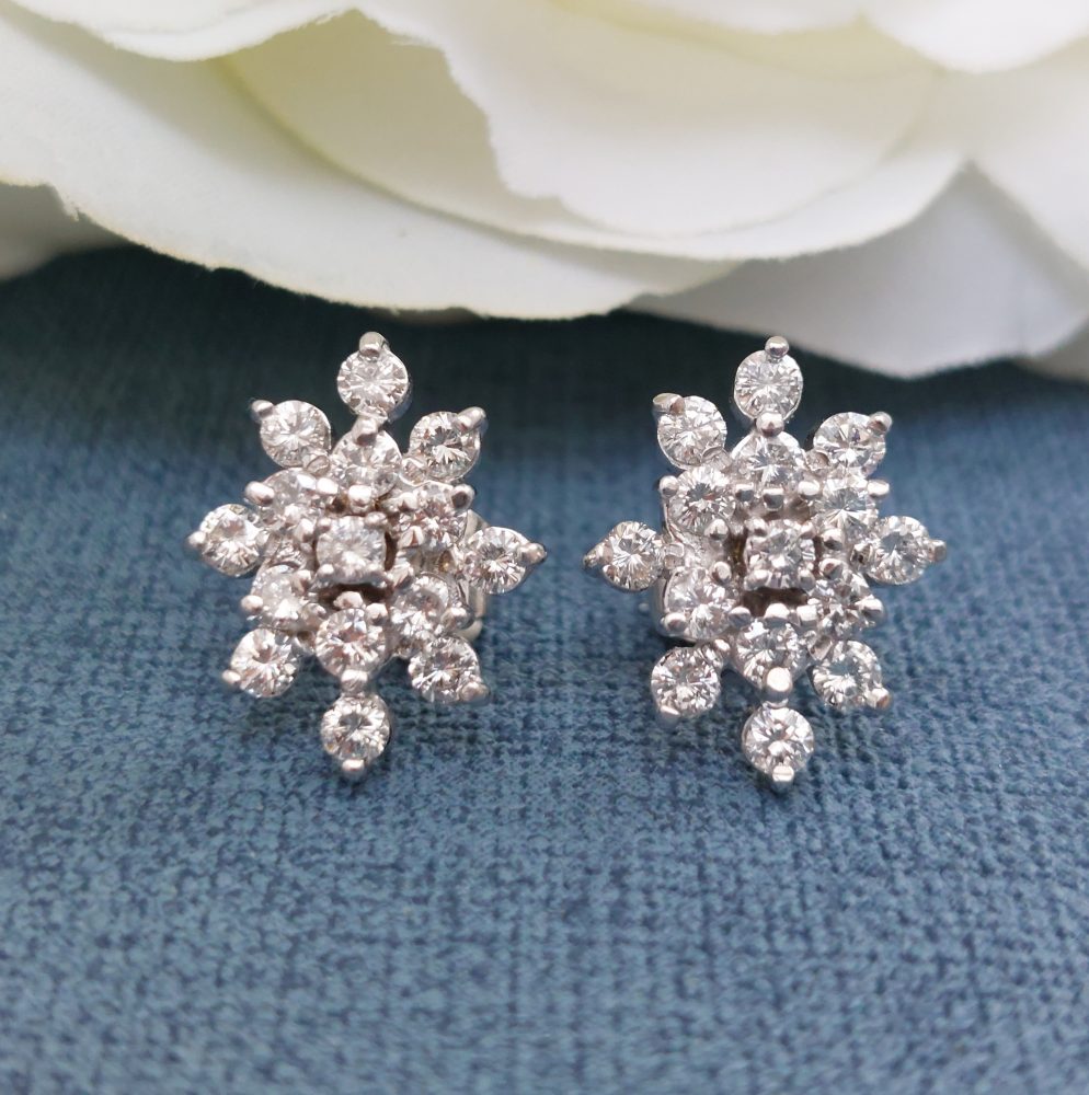 Vintage Diamond Snowflake Cluster Stud Earrings