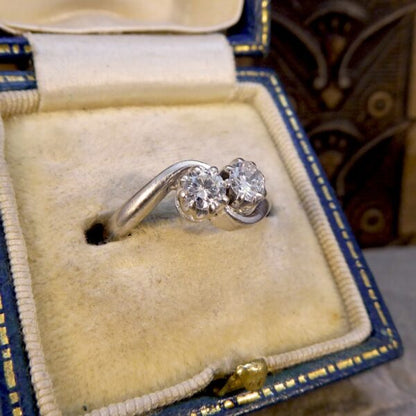 Vintage Diamond Two Stone Ring in 18ct White Gold