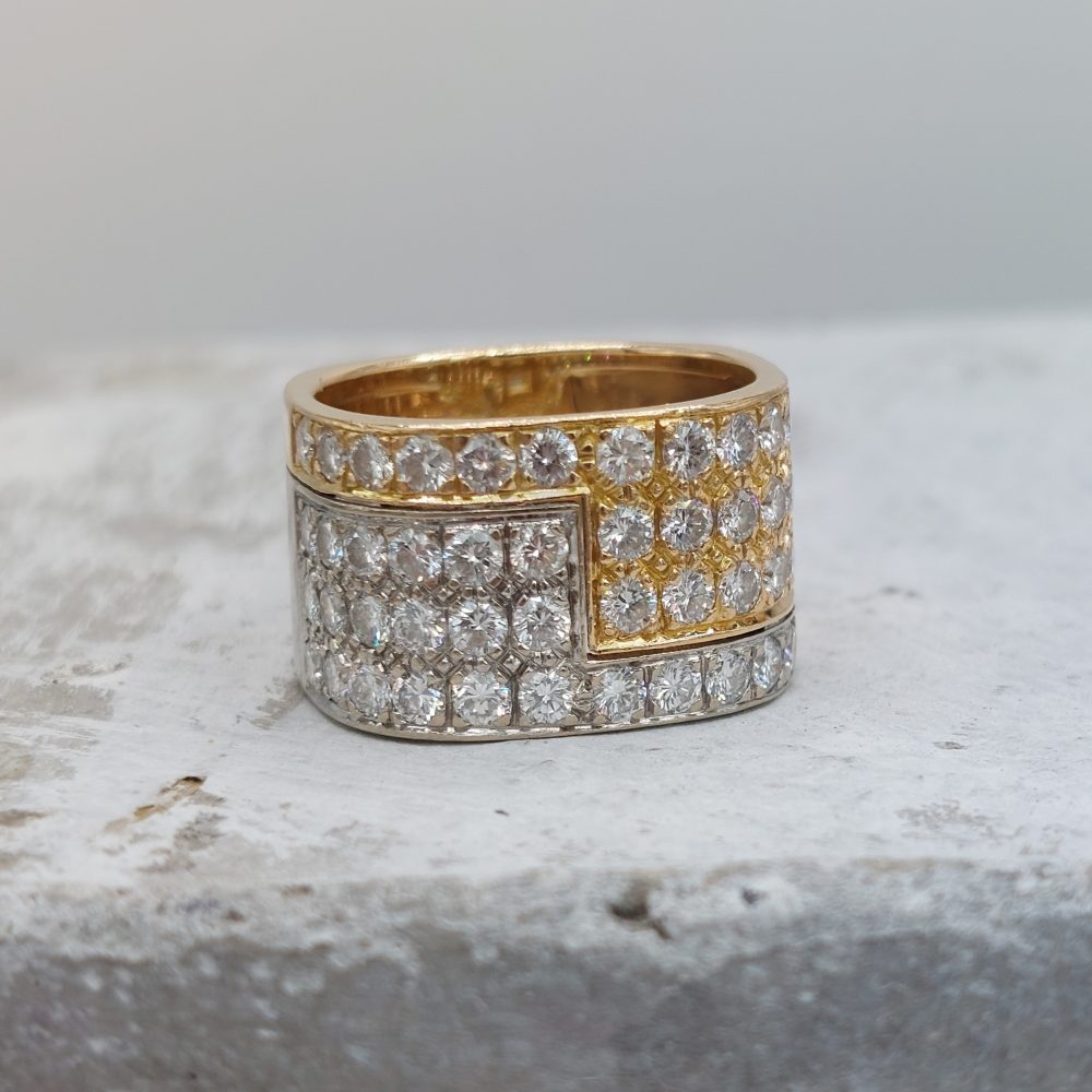 Vintage Diamond and Bi Colour 18ct Gold Band Ring, 2.50 carats