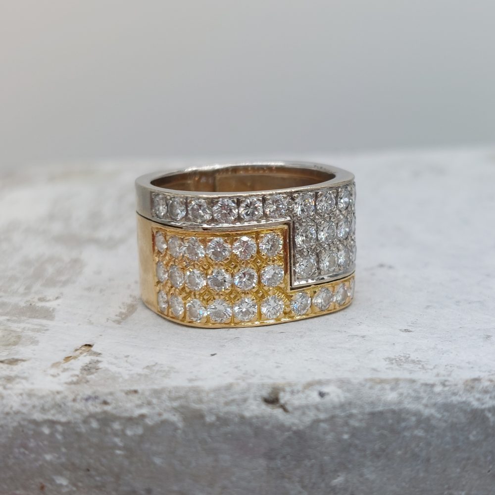 Vintage Diamond and Bi Colour 18ct Gold Band Ring, 2.50 carats