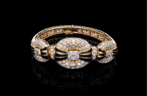 Vintage Diamond and Black Enamel Bracelet