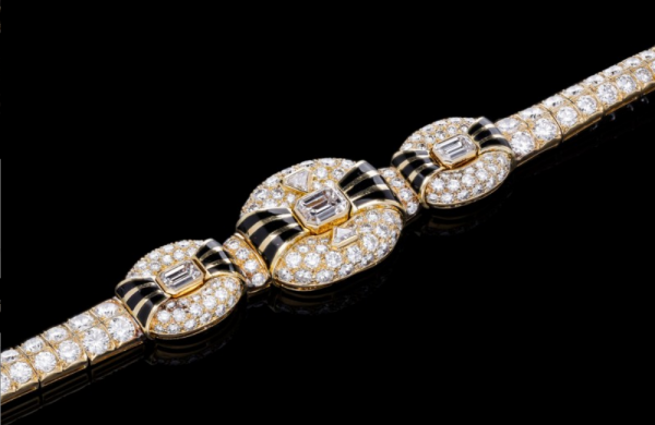 Vintage Diamond and Black Enamel Bracelet