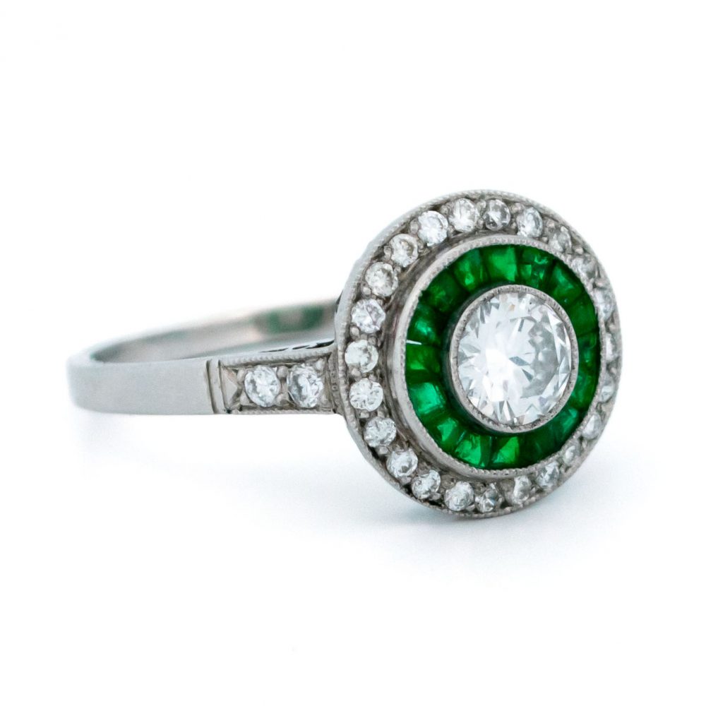 Vintage Diamond and Emerald Target Cluster Ring