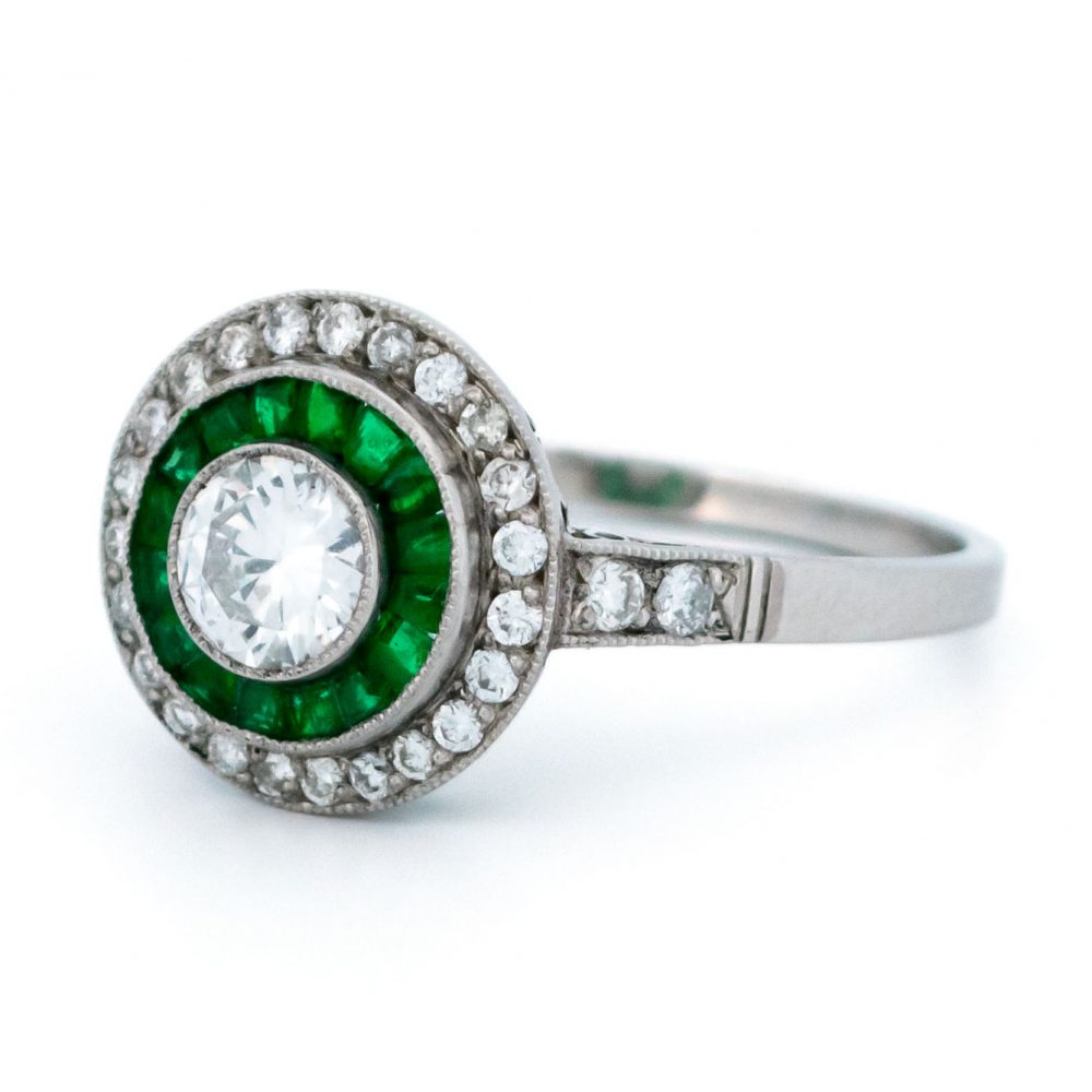 Vintage Diamond and Emerald Target Cluster Ring