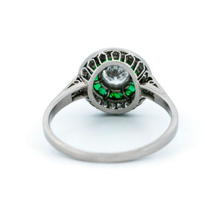 Vintage Diamond and Emerald Target Cluster Ring