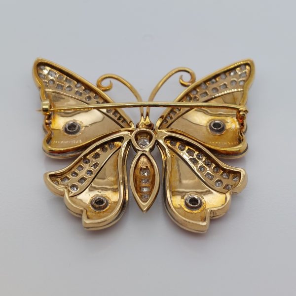 Vintage Diamond and Enamel Butterfly Brooch