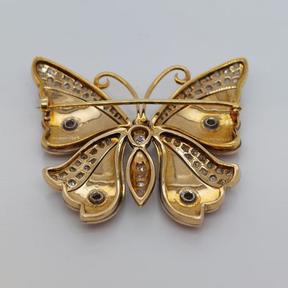 Vintage Diamond and Enamel Butterfly Brooch