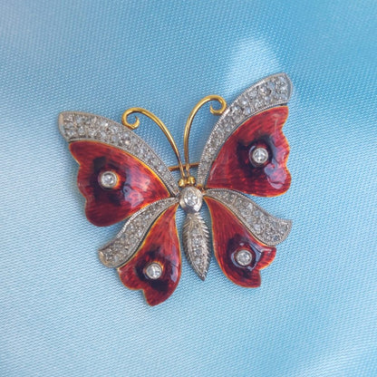 Vintage Diamond and Enamel Butterfly Brooch