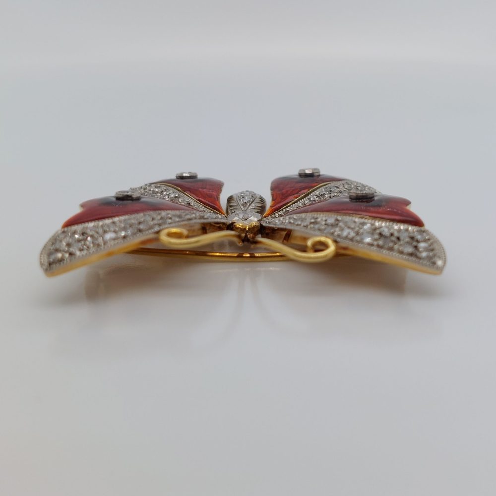Vintage Diamond and Enamel Butterfly Brooch