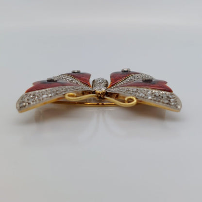 Vintage Diamond and Enamel Butterfly Brooch