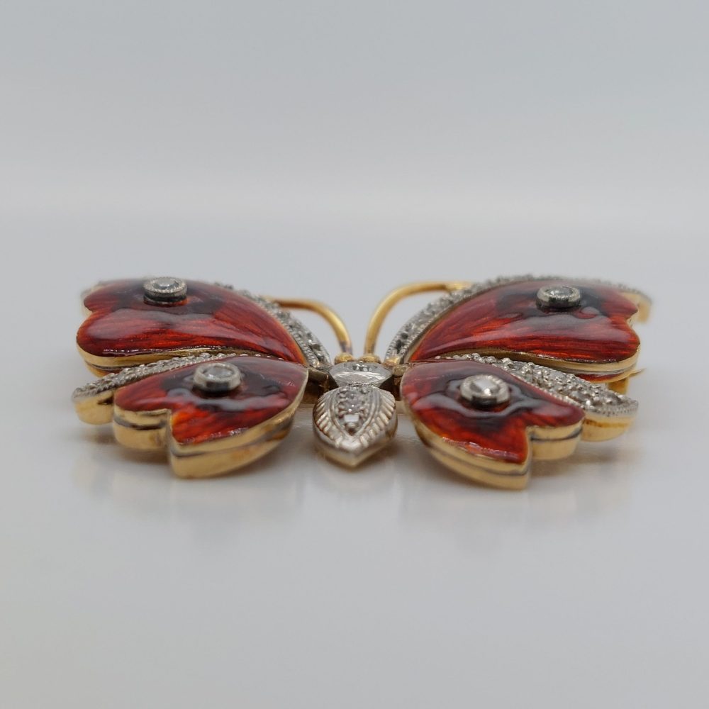 Vintage Diamond and Enamel Butterfly Brooch