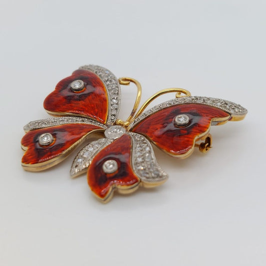 Vintage Diamond and Enamel Butterfly Brooch