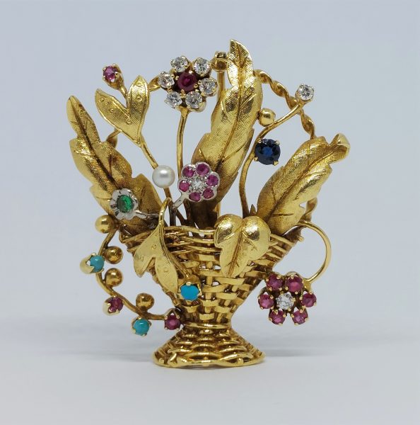 Vintage Diamond and Gem Set Jardiniere Brooch